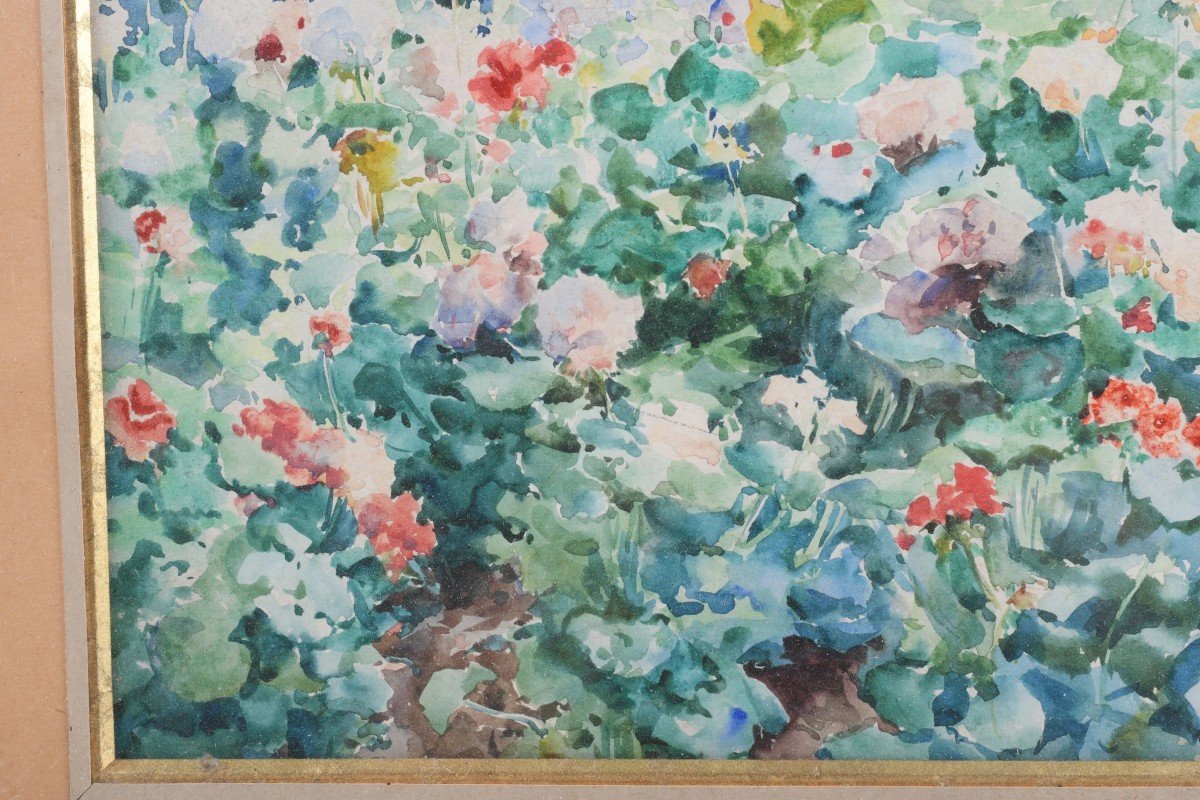 "femme Au Jardin" Aquarelle Sur Papier Attribuée à Louis Adolphe Tessier-photo-4