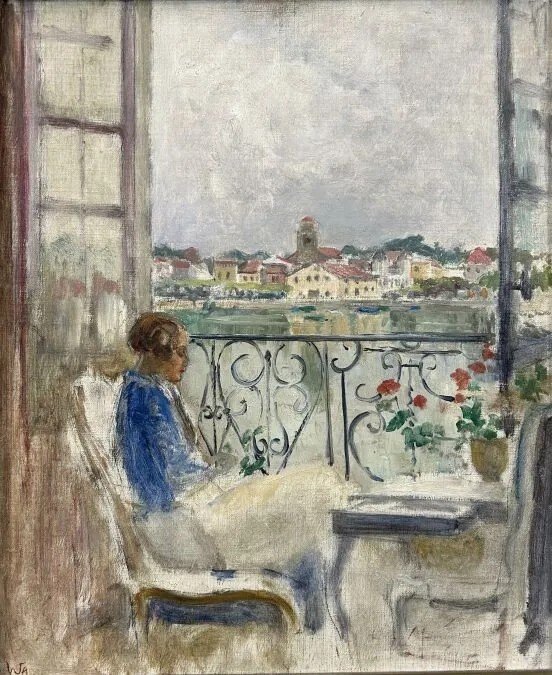 Huile Sur Carton "femme Au Balcon" Attribuée à William Abbott-photo-2