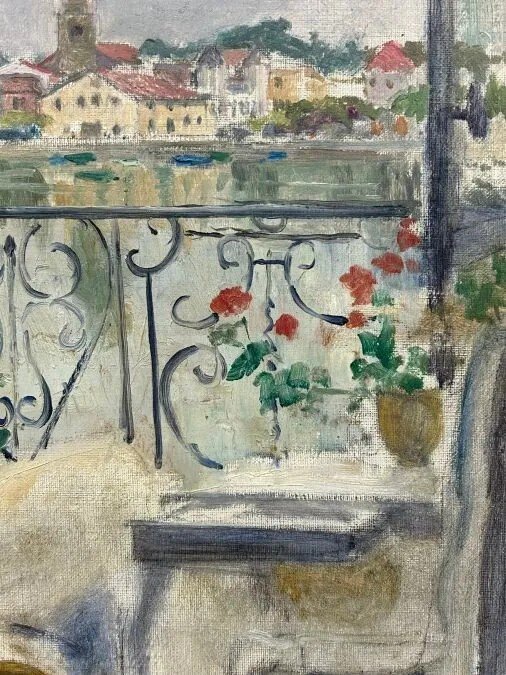 Huile Sur Carton "femme Au Balcon" Attribuée à William Abbott-photo-4