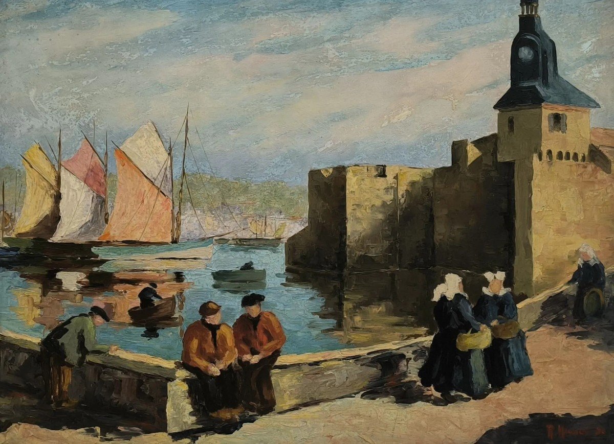 Oil On Isorel By R. Mignot “concarneau, The Port” -photo-2