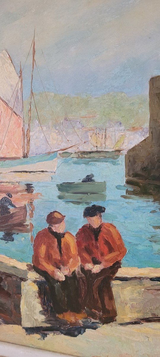 Oil On Isorel By R. Mignot “concarneau, The Port” -photo-3