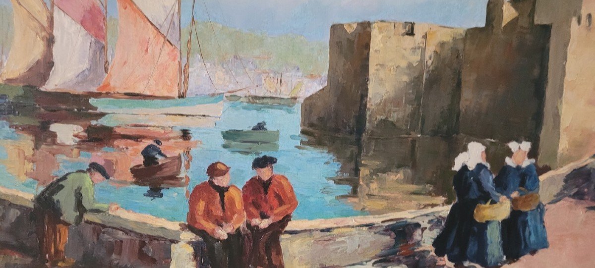 Oil On Isorel By R. Mignot “concarneau, The Port” -photo-4