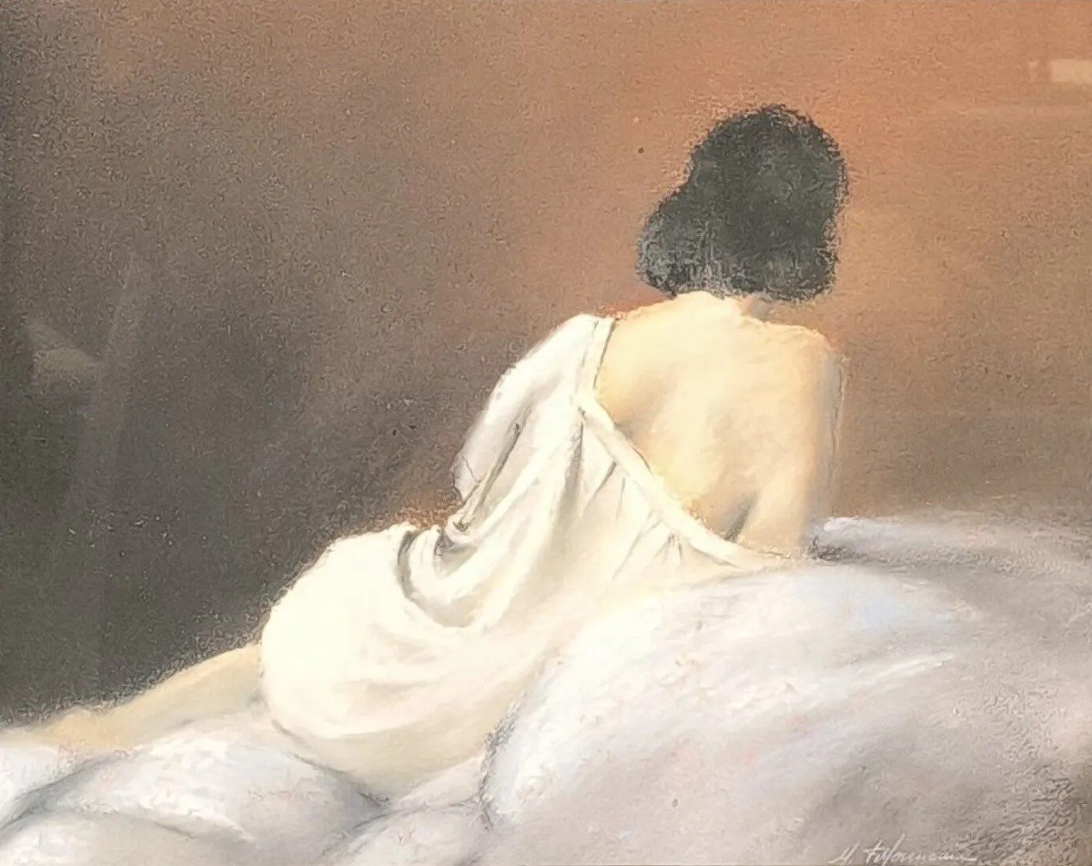 Pastel By Maurice Fillonneau “woman Lying Back” -photo-2