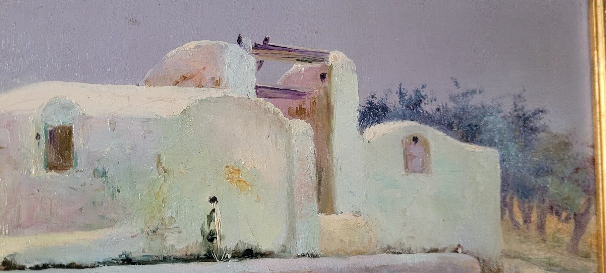 Oil On Panel "white House In Morocco" By E.hilda-photo-3