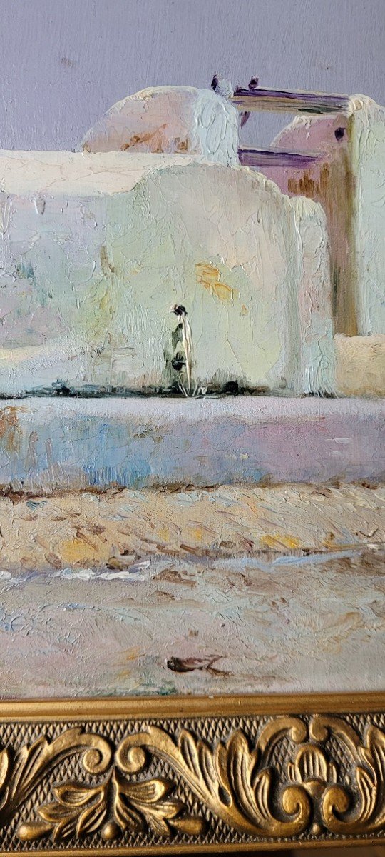 Oil On Panel "white House In Morocco" By E.hilda-photo-4