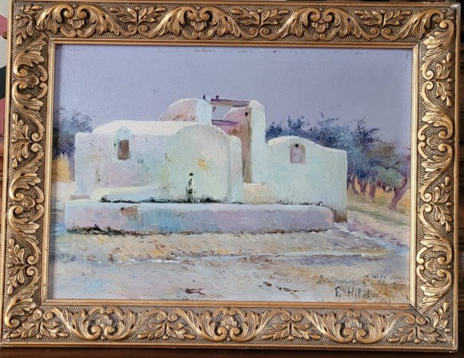 Oil On Panel "white House In Morocco" By E.hilda