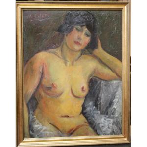 Oil On Hardboard “naked Woman” By Colato