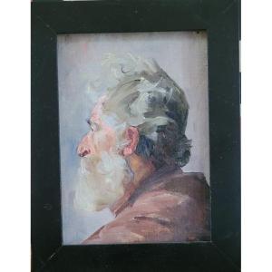 Oil On Cardboard "portrait Of An Old Man" By Tomasso Lorenzone 19th Century