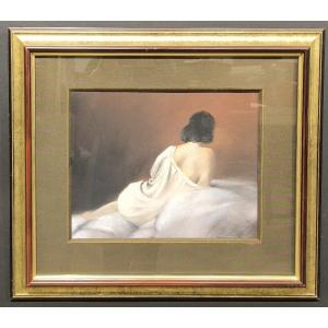 Pastel By Maurice Fillonneau “woman Lying Back” 