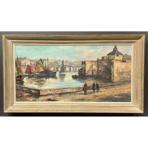 Tableau Hst « Le Port De Concarneau » De Yves Gonec 