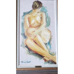 Oil On Hardboard “chaste Nude” By Marius Woulfart (1905-1991) 