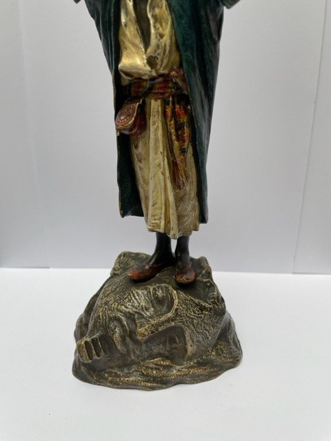 Bronze de Vienne Du 19ième Siècle, "Prieur Arabe sur tête de Sfinx" de Franz Bergman-photo-3