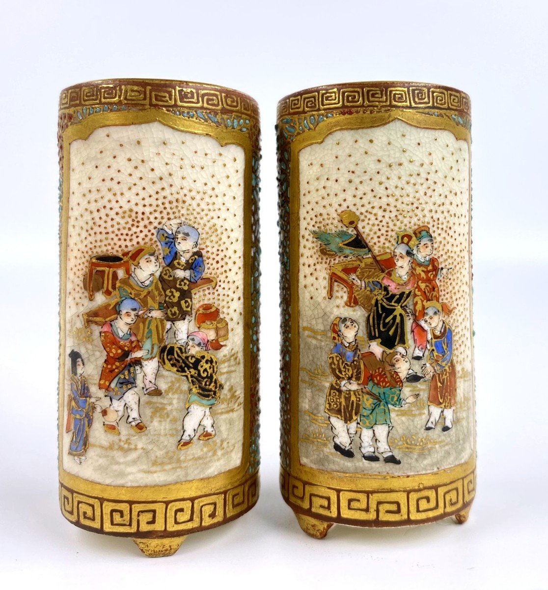 Paire De Vases Miniatures Satsuma Japon-photo-3