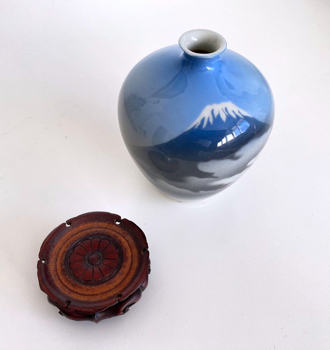 Nishiura Enji - Petit Vase Ovoïde Porcelaine Du Japon  Mont Fuji-photo-4