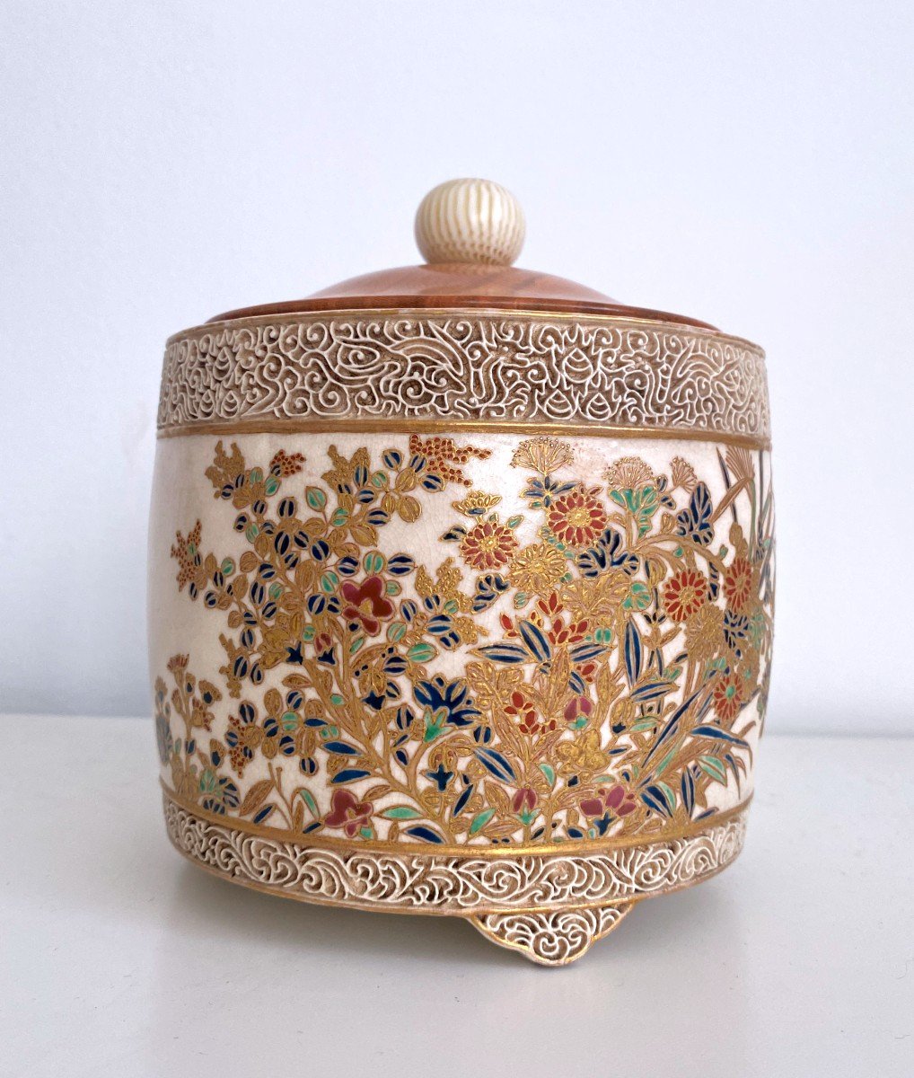 Japanese Satsuma Earthenware Vase Jar Blue Gosu By Kizan-photo-4