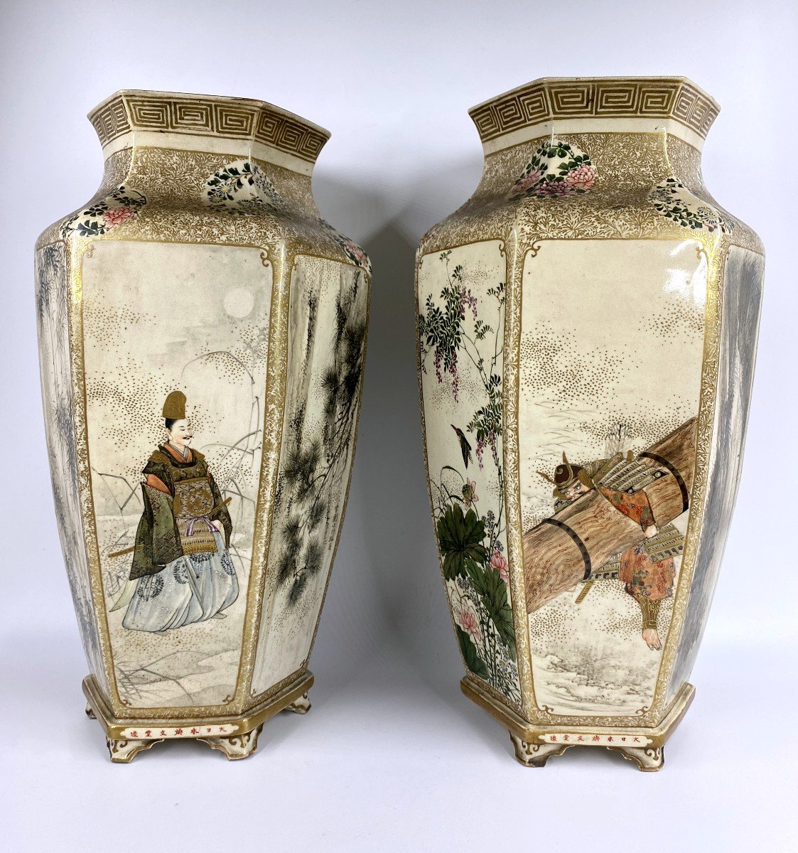 Large Pair Vases Satsuma Japan Signed Kanbundo 大日本煥文堂製-photo-3