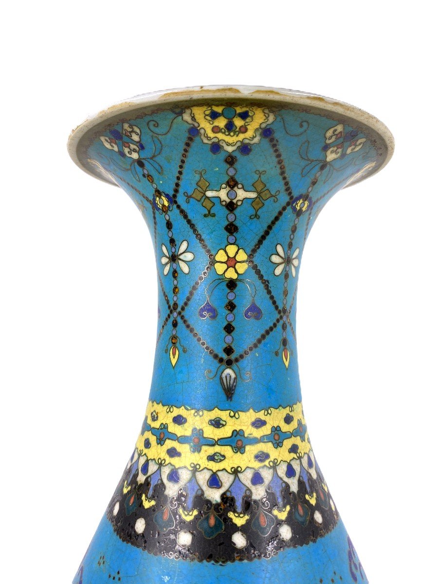 Grand Vase Cloisonné Sur Porcelaine Totail Shippo Par Takeuchi Chubei Japon Periode Meiji-photo-3