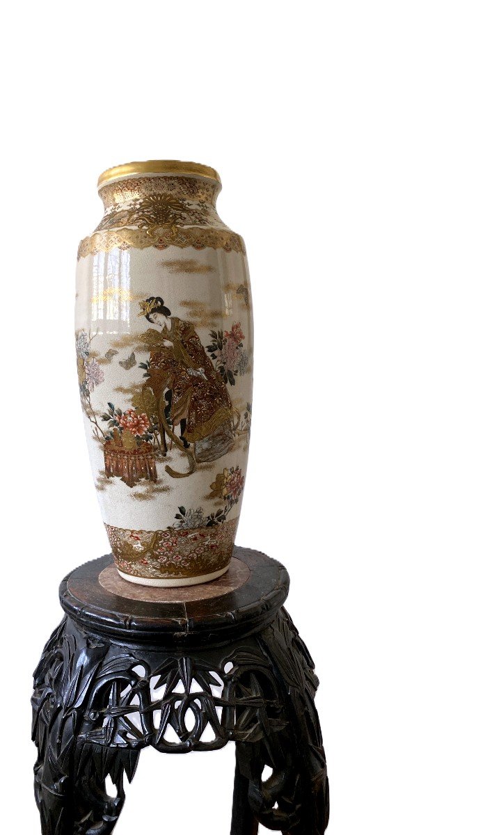 Grand Vase Balustre Faïence De Satsuma Japon-photo-4