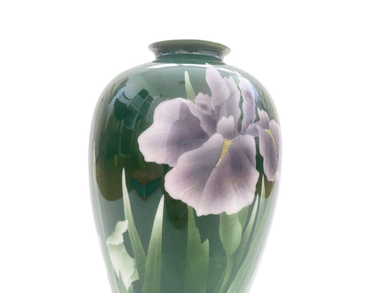 Vase Porcelaine Du Japon Décor Iris Signé-photo-2