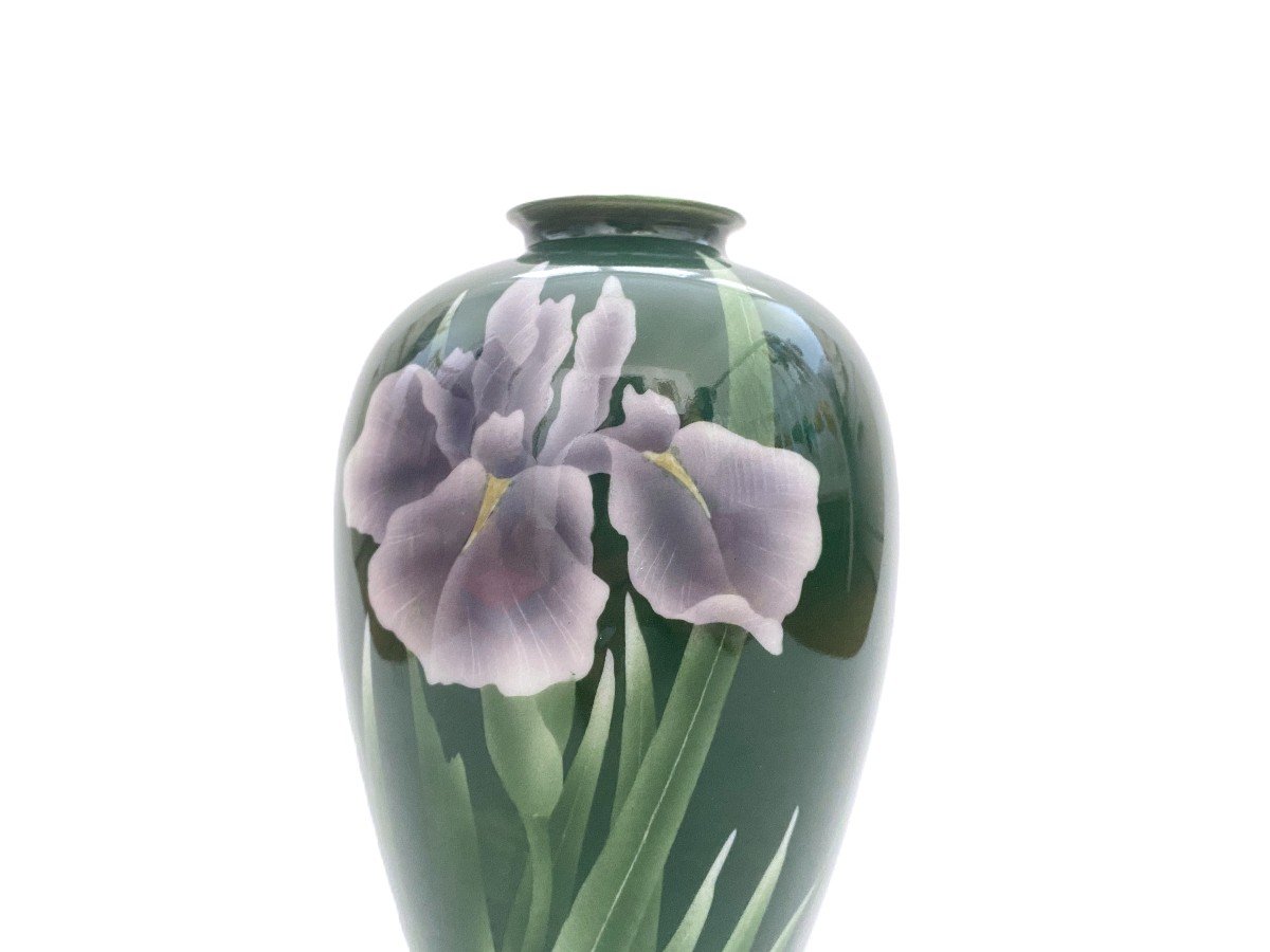 Vase Porcelaine Du Japon Décor Iris Signé-photo-3