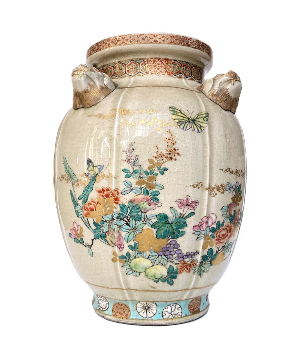 Vase Faïence De Satsuma Japon Makuzu Kozan