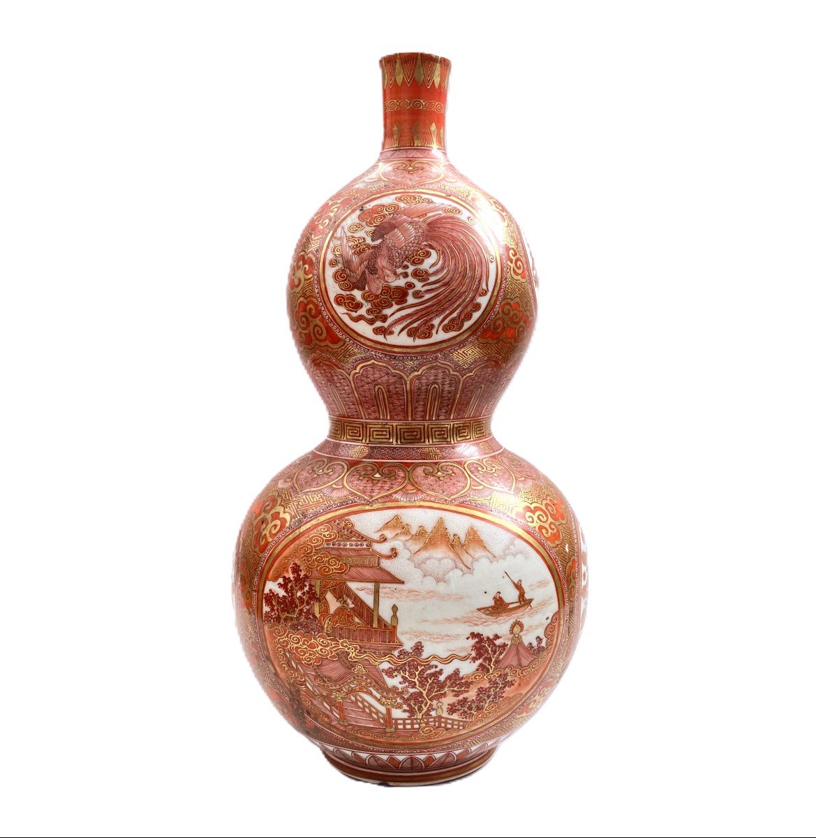 Large Double Gourd Vase Sake Japan Kutani-photo-2