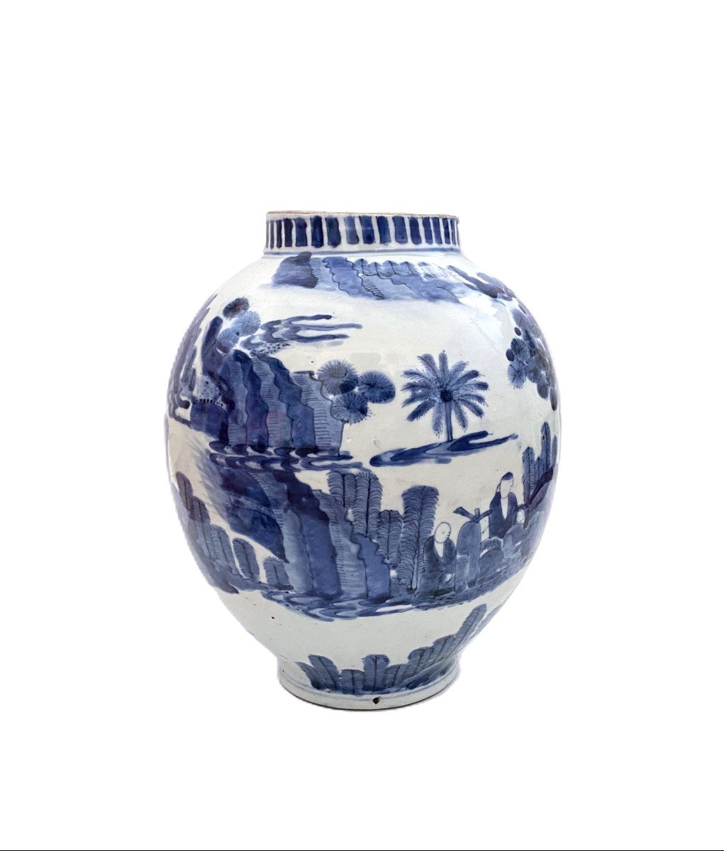 Rare Vase Bleu Et Blanc Japon Période Edo Ko Imari-photo-3