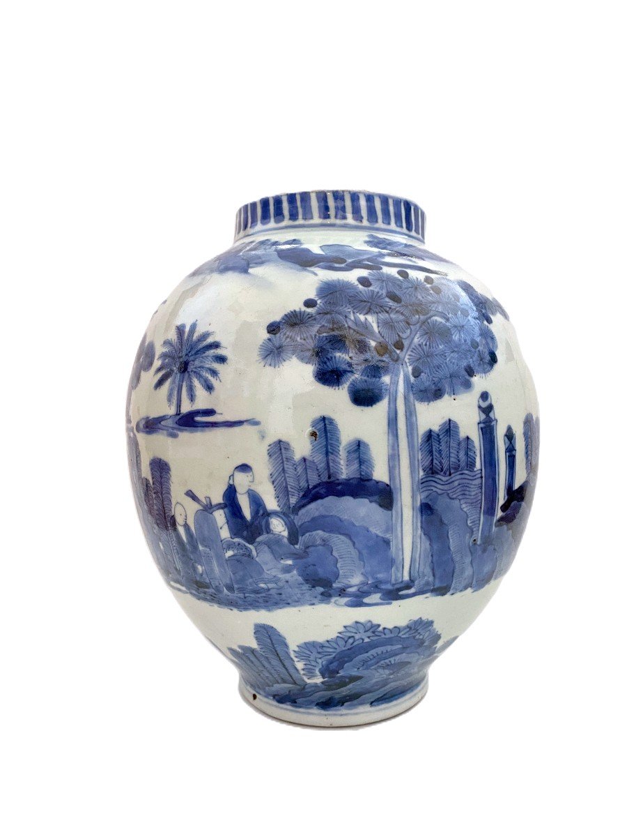 Rare Vase Bleu Et Blanc Japon Période Edo Ko Imari