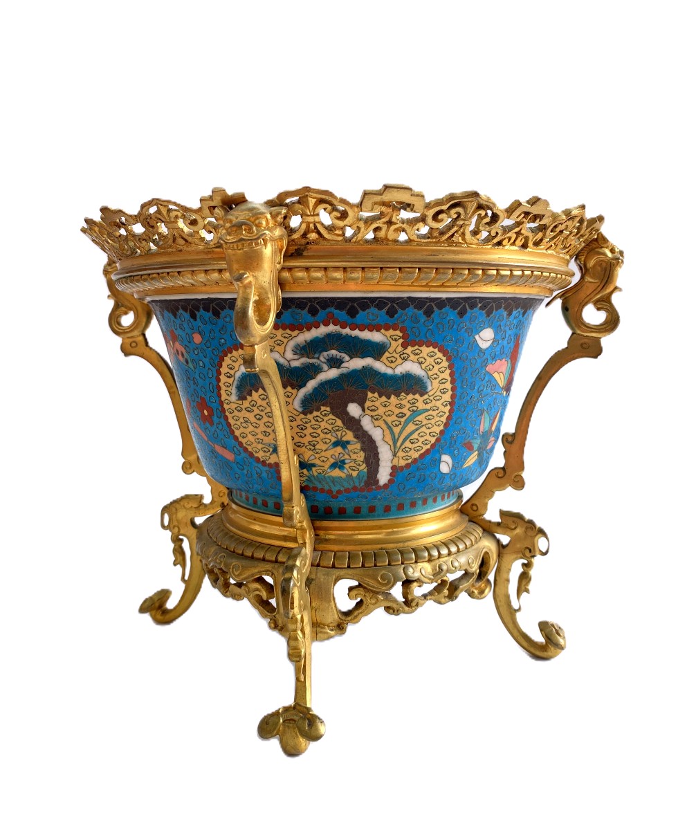 Cloisonné Cup On Porcelain Japan Kanzan Denshichi