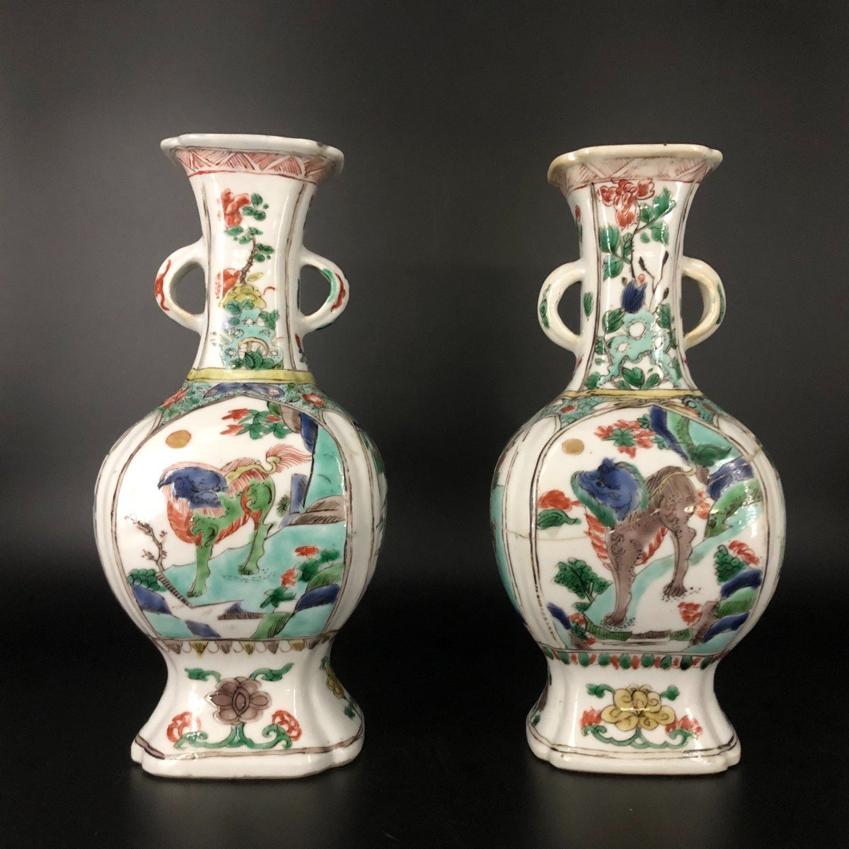 Paire De Vases Porcelaine De Chine Famille Verte XVIII Eme-photo-2