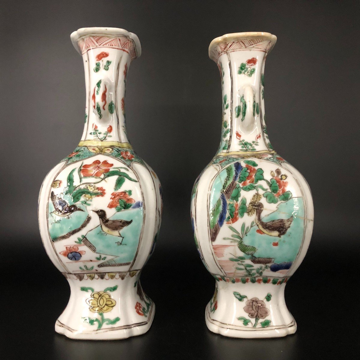 Paire De Vases Porcelaine De Chine Famille Verte XVIII Eme-photo-3