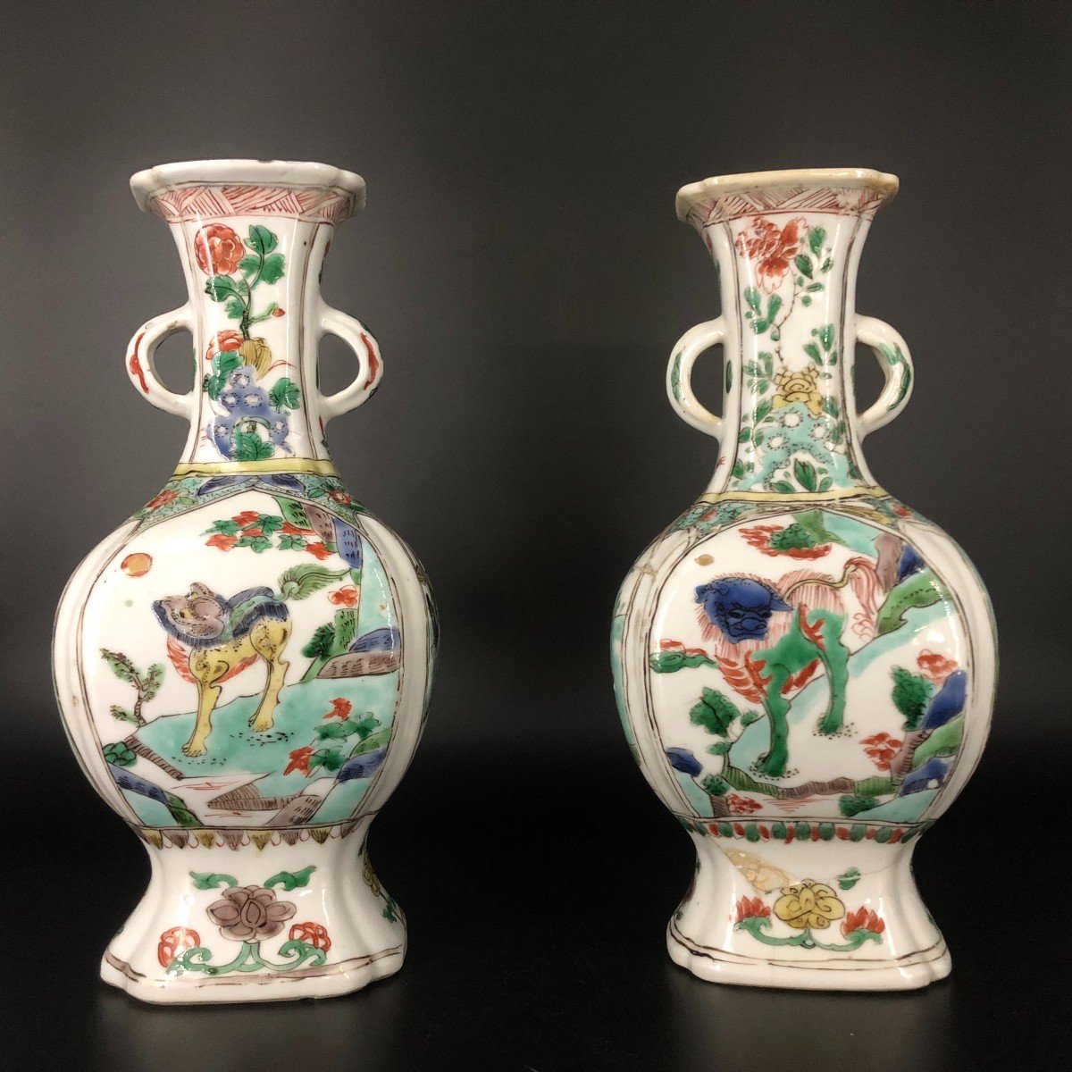 Paire De Vases Porcelaine De Chine Famille Verte XVIII Eme