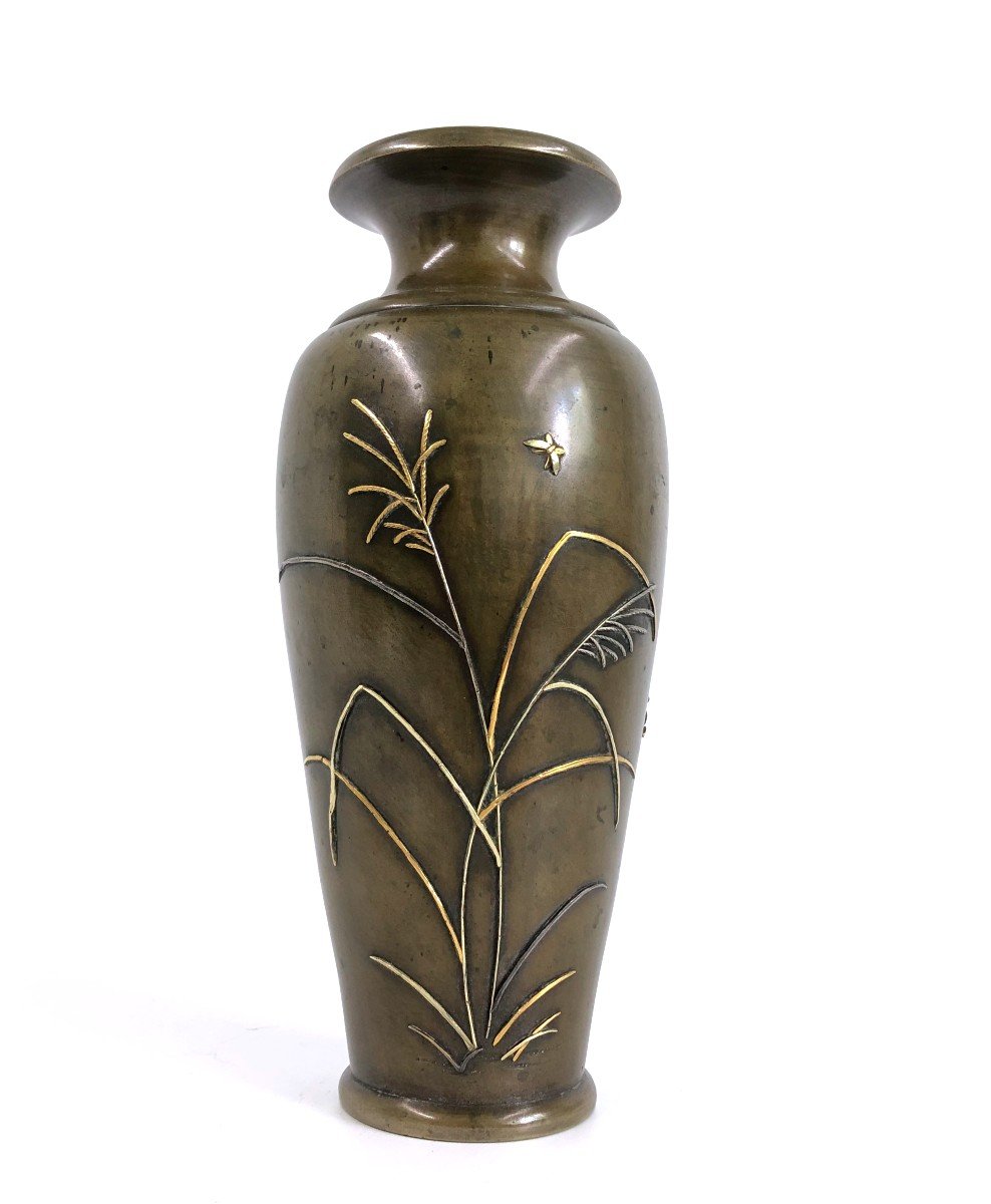Japanese Meiji Period Inlaid Bronze Vase-photo-2