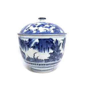 Large Arita Blue And White Covered Bowl Japan Edo