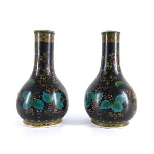 Totai Shippo Cloisonne Vases On Porcelain Japan Takeuchi Chubei