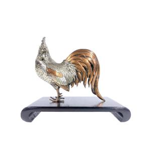 Japanese Silver Okimono Model Of A Rooster Meiji Period