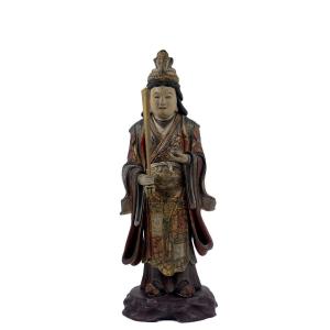 Lacquered Wood Statue Benzai Ten Butsudan Zushi Japan Edo Period