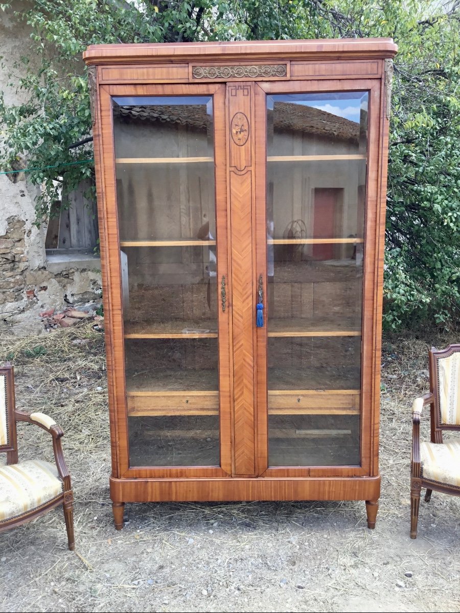 Louis XVI Style Library In Marquetry 19th Century-photo-4