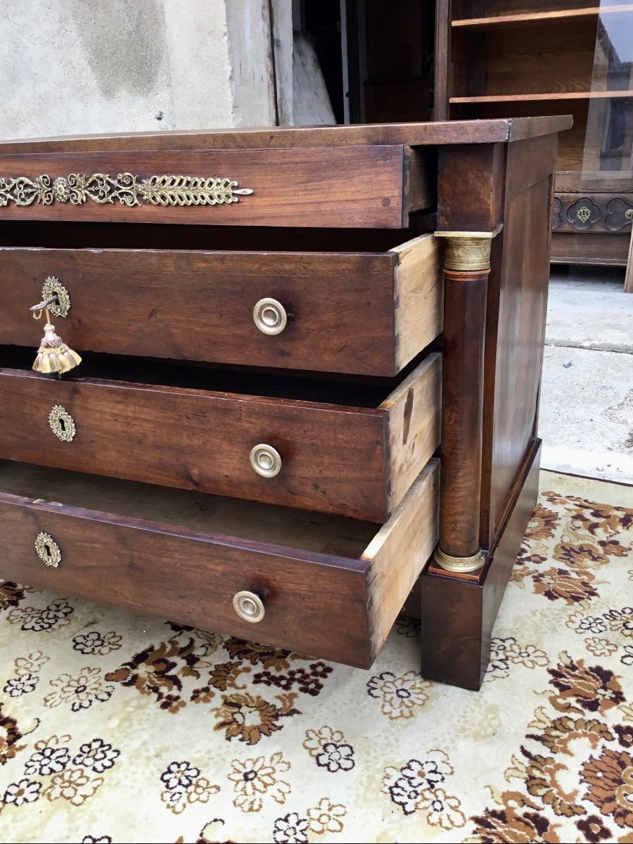 Empire Chest Of Drawers In Walnut D 19th Century-photo-2