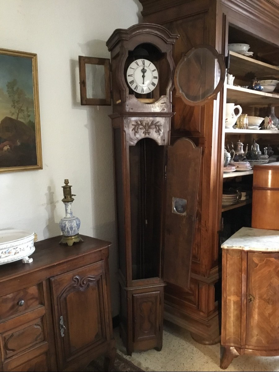 Horloge De Parquet Louis XV En Chêne  D époque  18eme.-photo-1