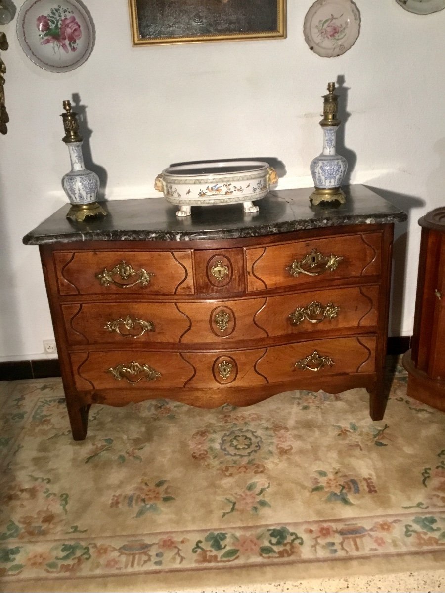 Commode Galbée Louis XV En Noyer époque 18ème.-photo-2