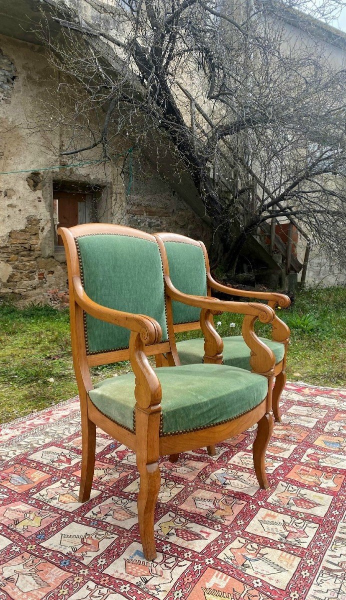 Paire De Fauteuils Restauration En Acajou Blond ,époque 1900-photo-2