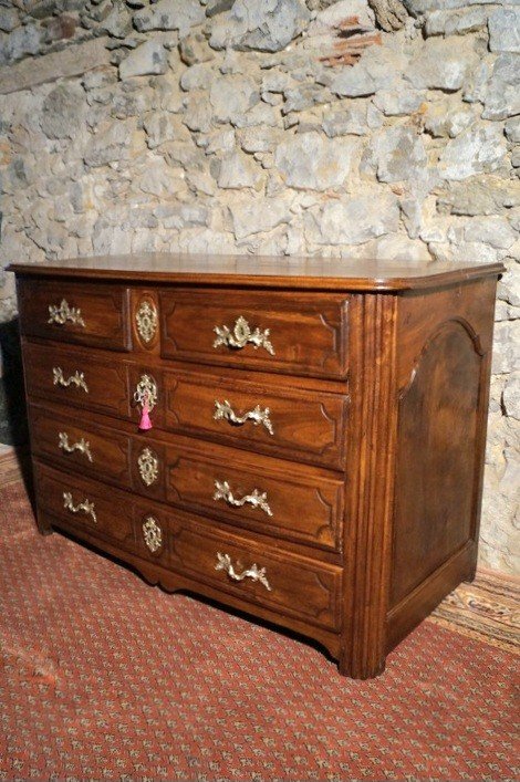 Louis XIV Curved Commode In Walnut Eighteenth Time-photo-3