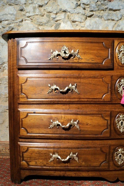 Louis XIV Curved Commode In Walnut Eighteenth Time-photo-4