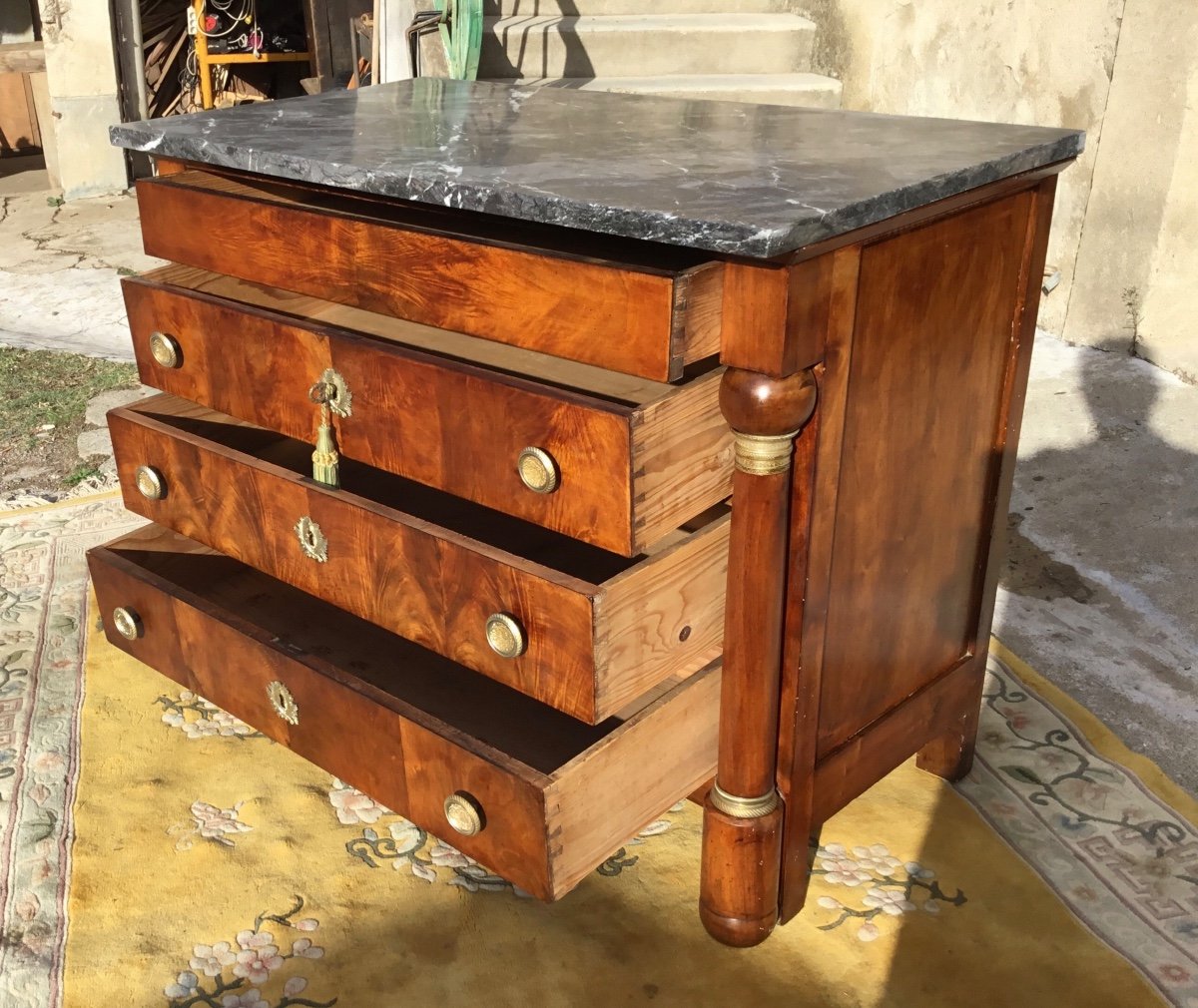 Empire Commode With Detached Columns In Blond Walnut 19th Century Period-photo-2