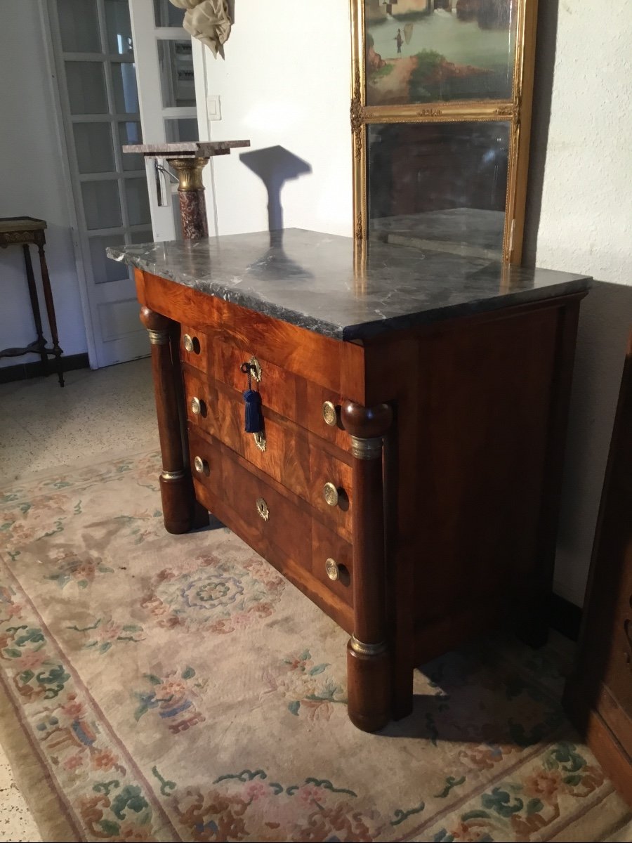 Empire Commode With Detached Columns In Blond Walnut 19th Century Period-photo-4