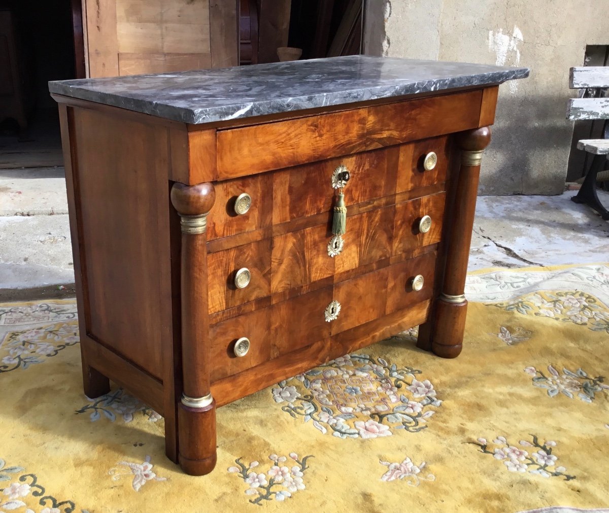 Empire Commode With Detached Columns In Blond Walnut 19th Century Period-photo-2