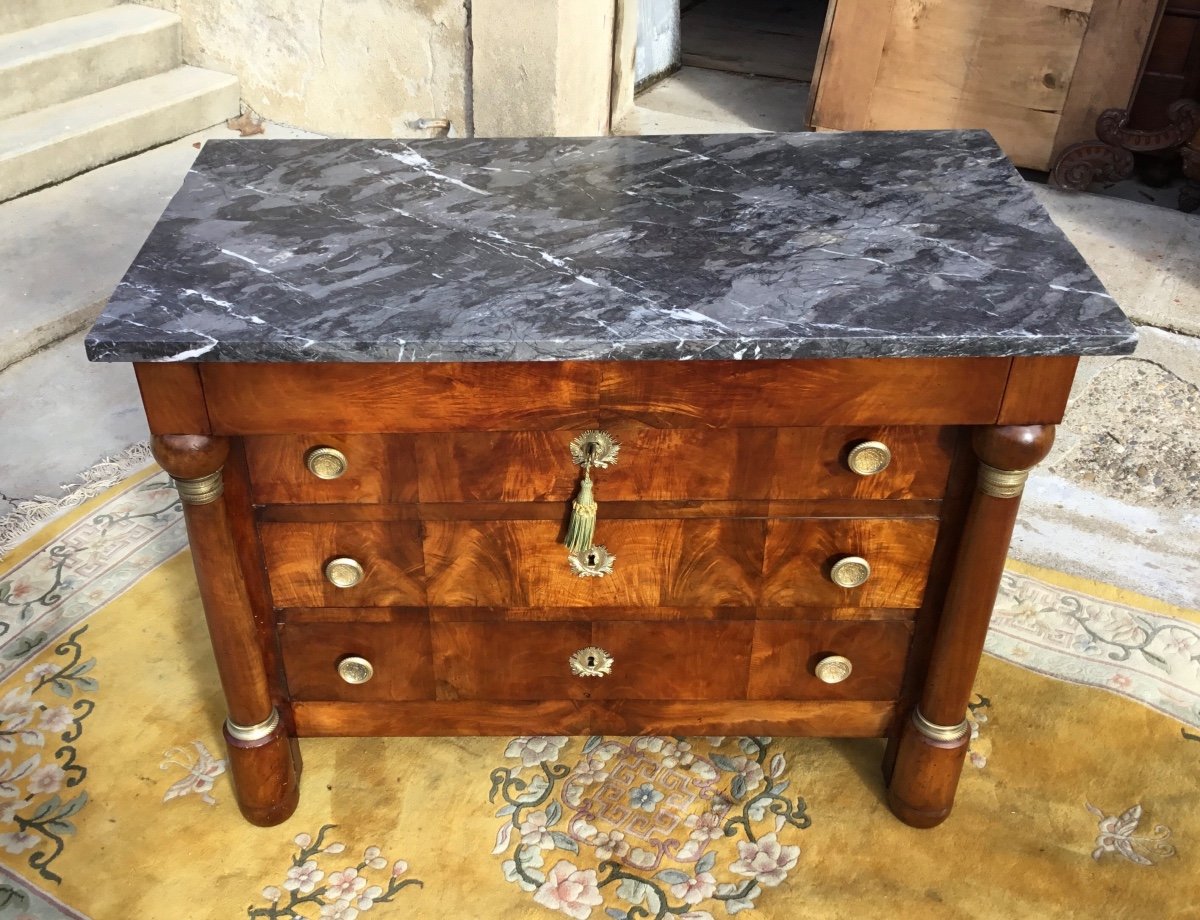 Empire Commode With Detached Columns In Blond Walnut 19th Century Period-photo-3