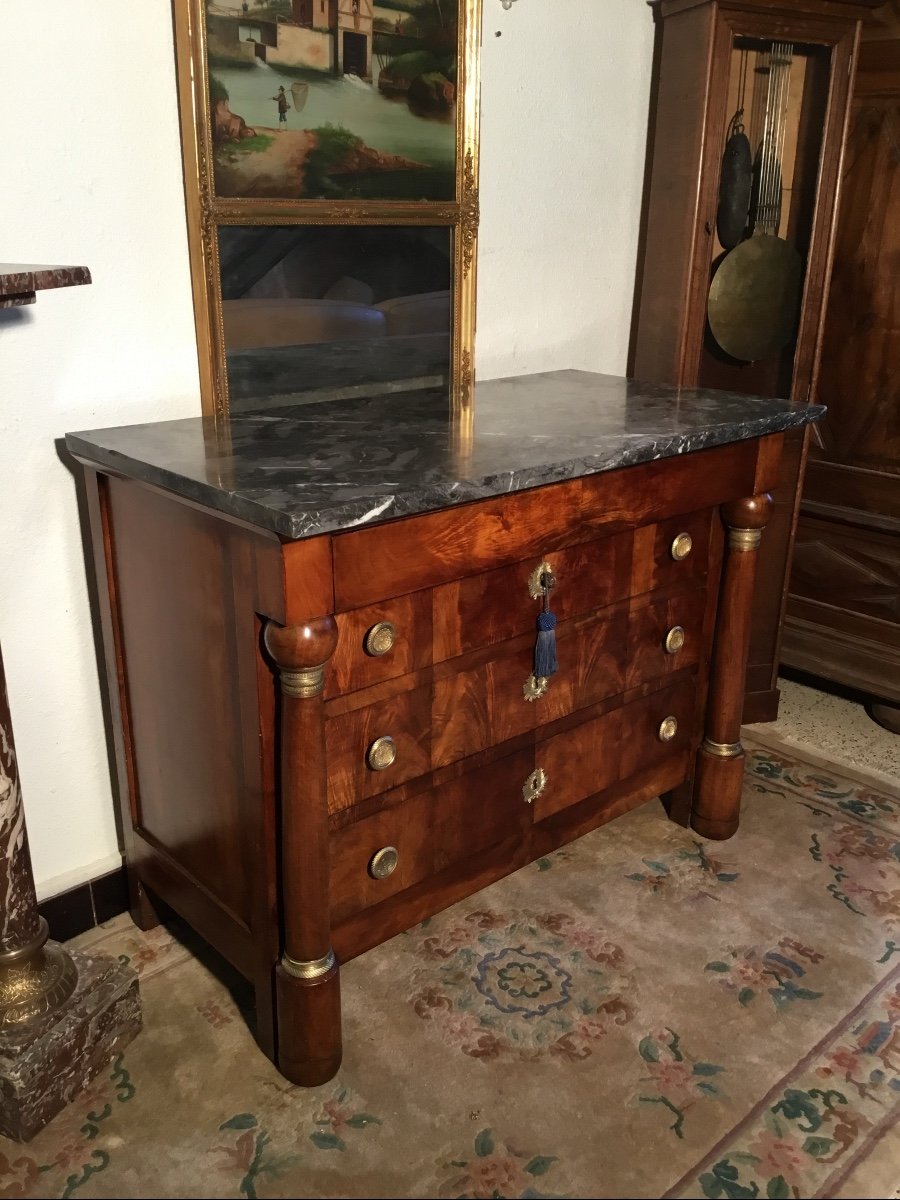 Empire Commode With Detached Columns In Blond Walnut 19th Century Period-photo-4