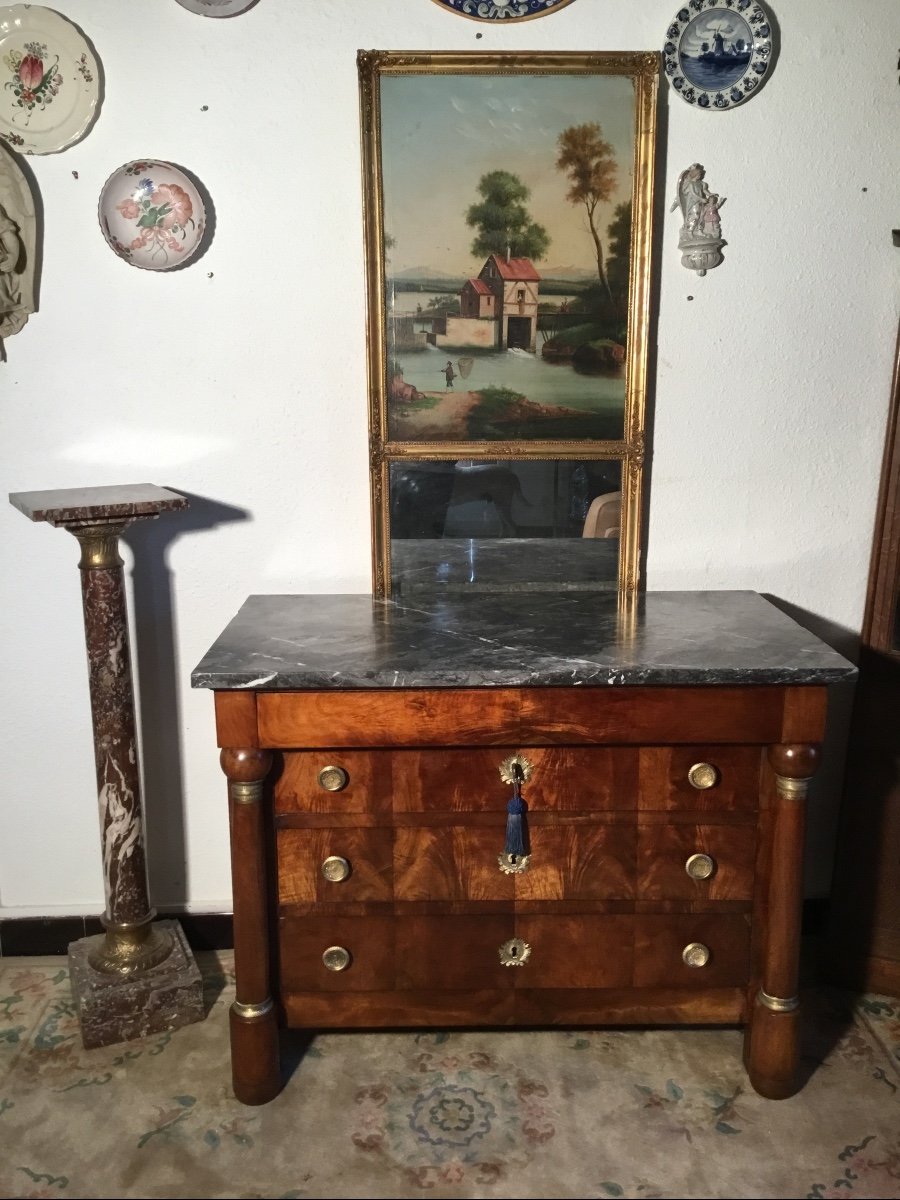 Empire Commode With Detached Columns In Blond Walnut 19th Century Period